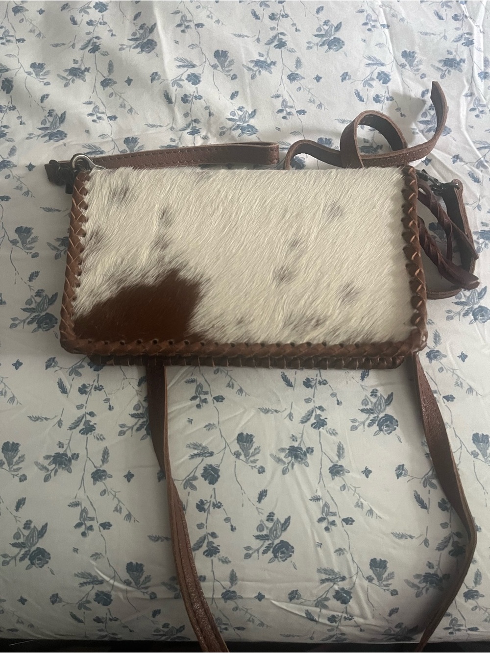 American Darling Brown and White Crossbody Bag with Haircalf Front